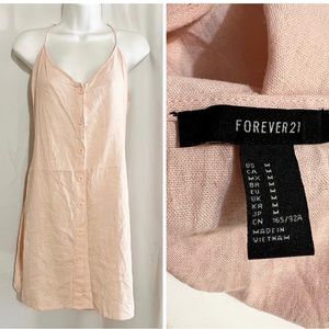 Forever 21 Pink Spaghetti Strap Slip Dress Button on Front 55% Cotton 45% Linen